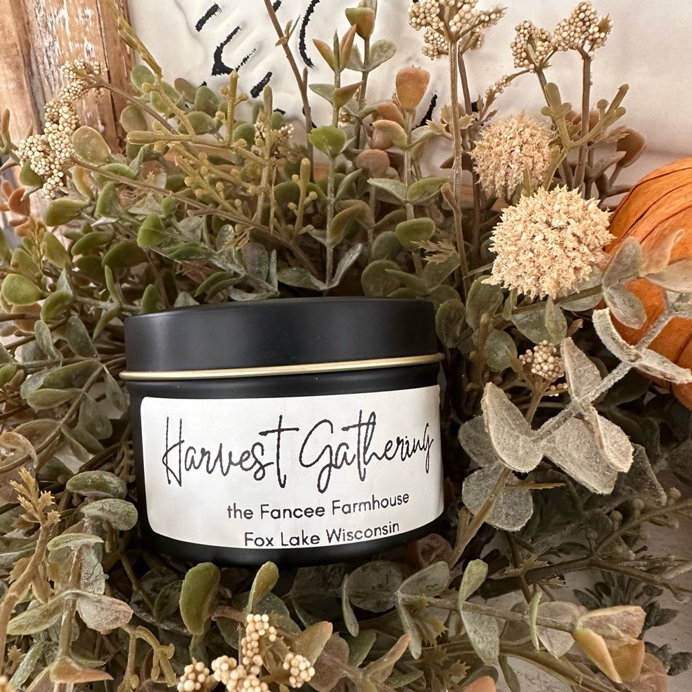 Harvest Gathering 4 oz soy tin Fall hand poured candle